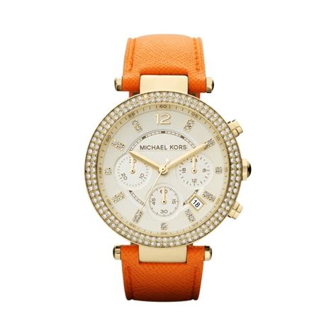 michael kors orange leather strap watch|Michael Kors interchangeable watch band.